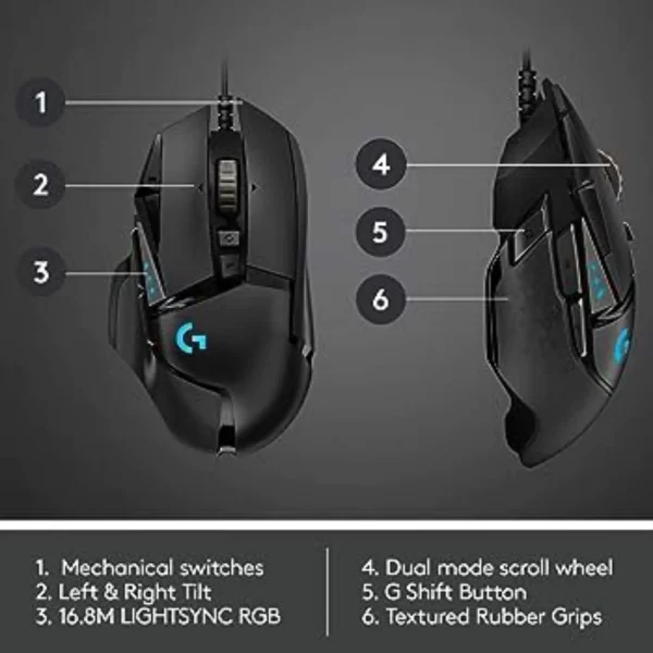 Logitech G502 HERO High Performance Wired Gaming Mouse, HERO 25K Sensor, 25,600 DPI, RGB, Adjustable Weights, 11 Programmable Buttons, On-Board Memory, PC/Mac, BlackLogitech G502 HERO High Performance Wired Gaming Mouse, HERO 25K Sensor, 25,600 DPI, RGB, Adjustable Weights, 11 Programmable Buttons, On-Board Memory, PC/Mac, BlackLogitech G502 HERO High Performance Wired Gaming Mouse, HERO 25K Sensor, 25,600 DPI, RGB, Adjustable Weights, 11 Programmable Buttons, On-Board Memory, PC/Mac, Black