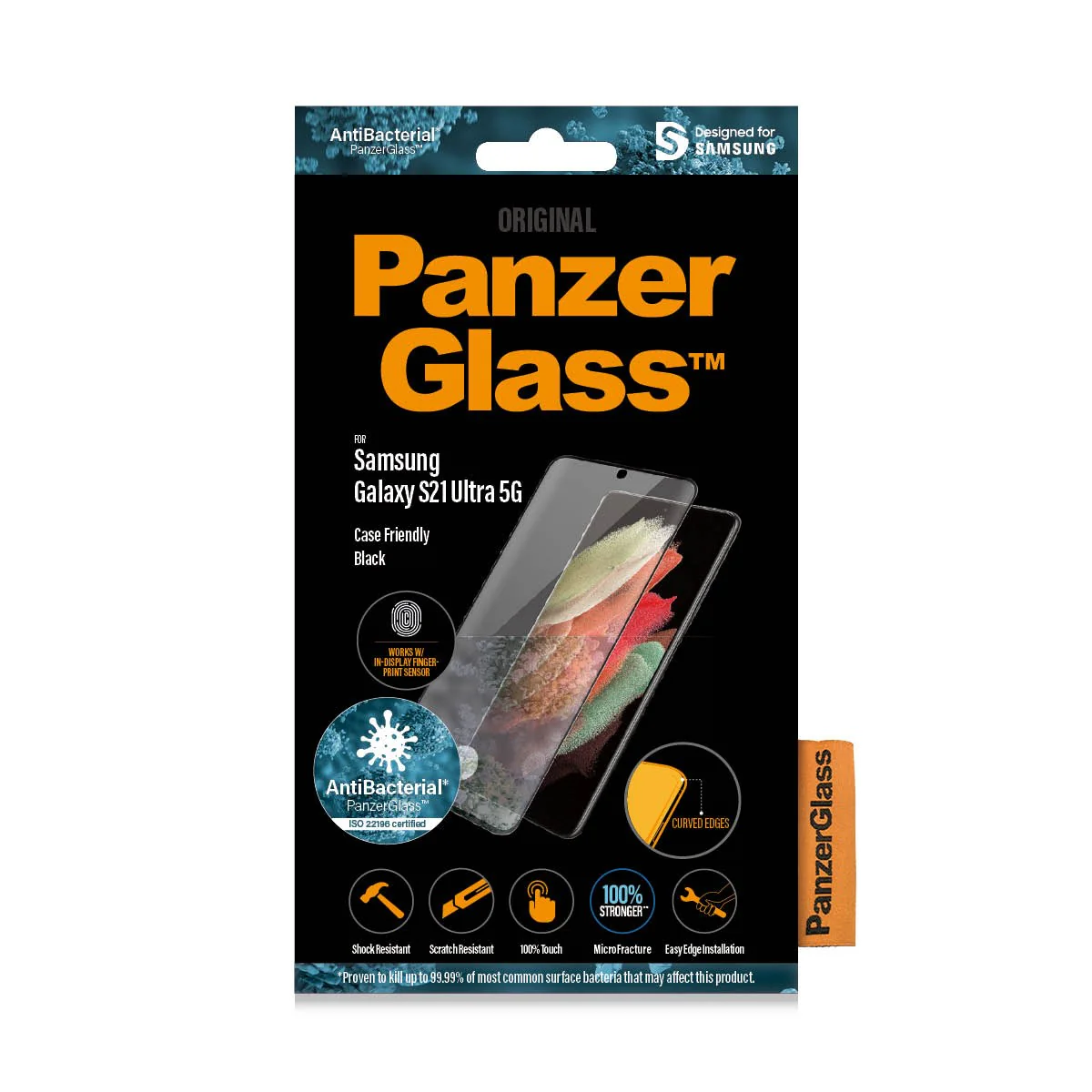 Samsung Galaxy S21 ULTRA Panzer Glass 360 TECH HYGIENE PACK KIT- Transparent case, tempered glass and cleaning set.