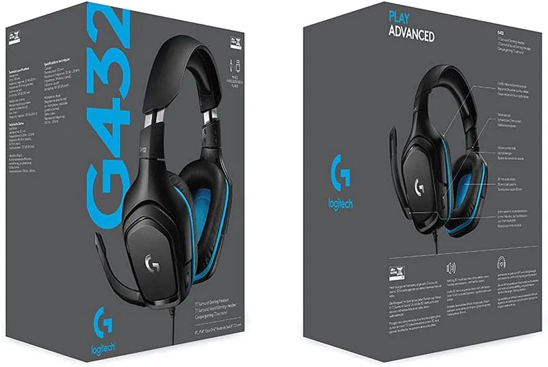 Logitech G432 Wired Gaming Headset - black and blue