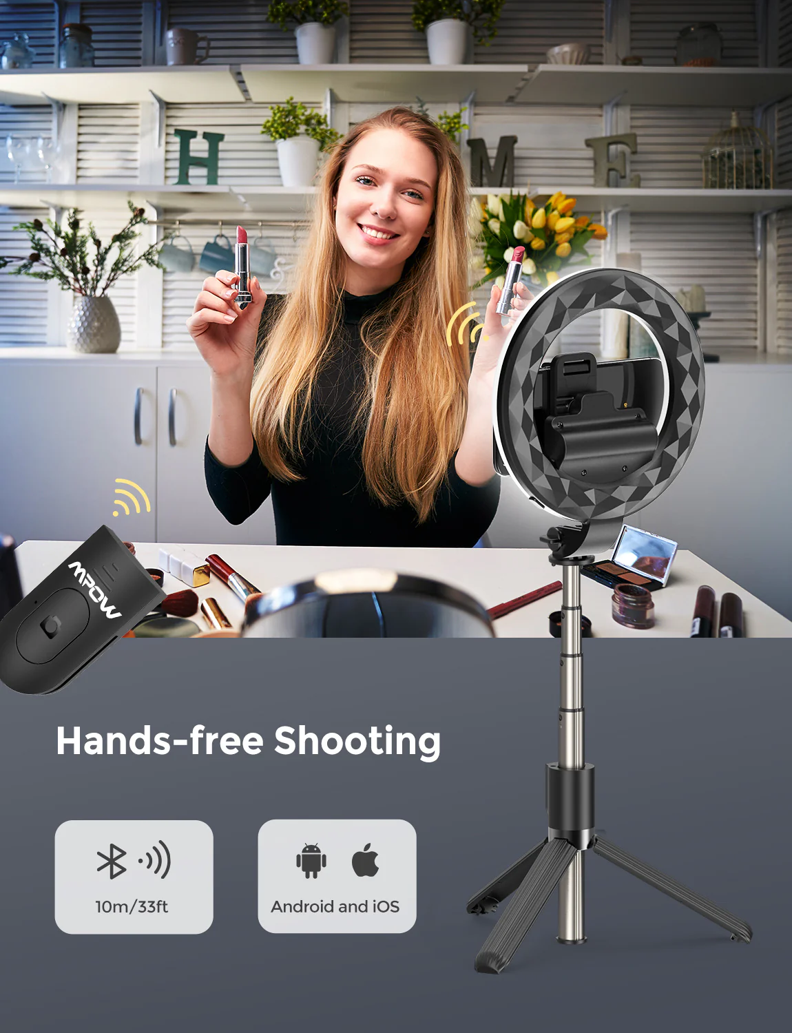 MPOW LED Ring Light with Selfie Tripod Stand & Phone Holder (PA213B)