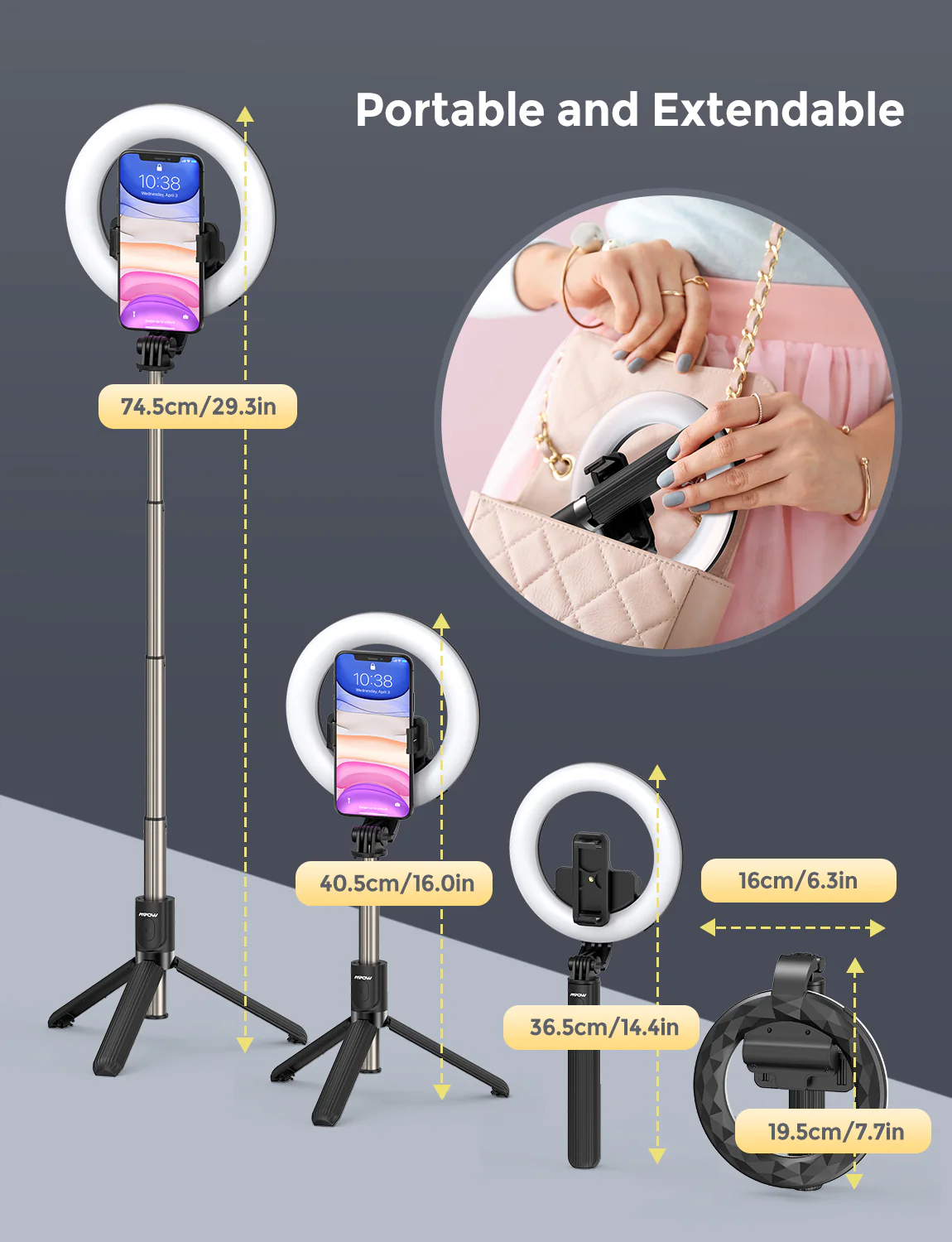 MPOW LED Ring Light with Selfie Tripod Stand & Phone Holder (PA213B)